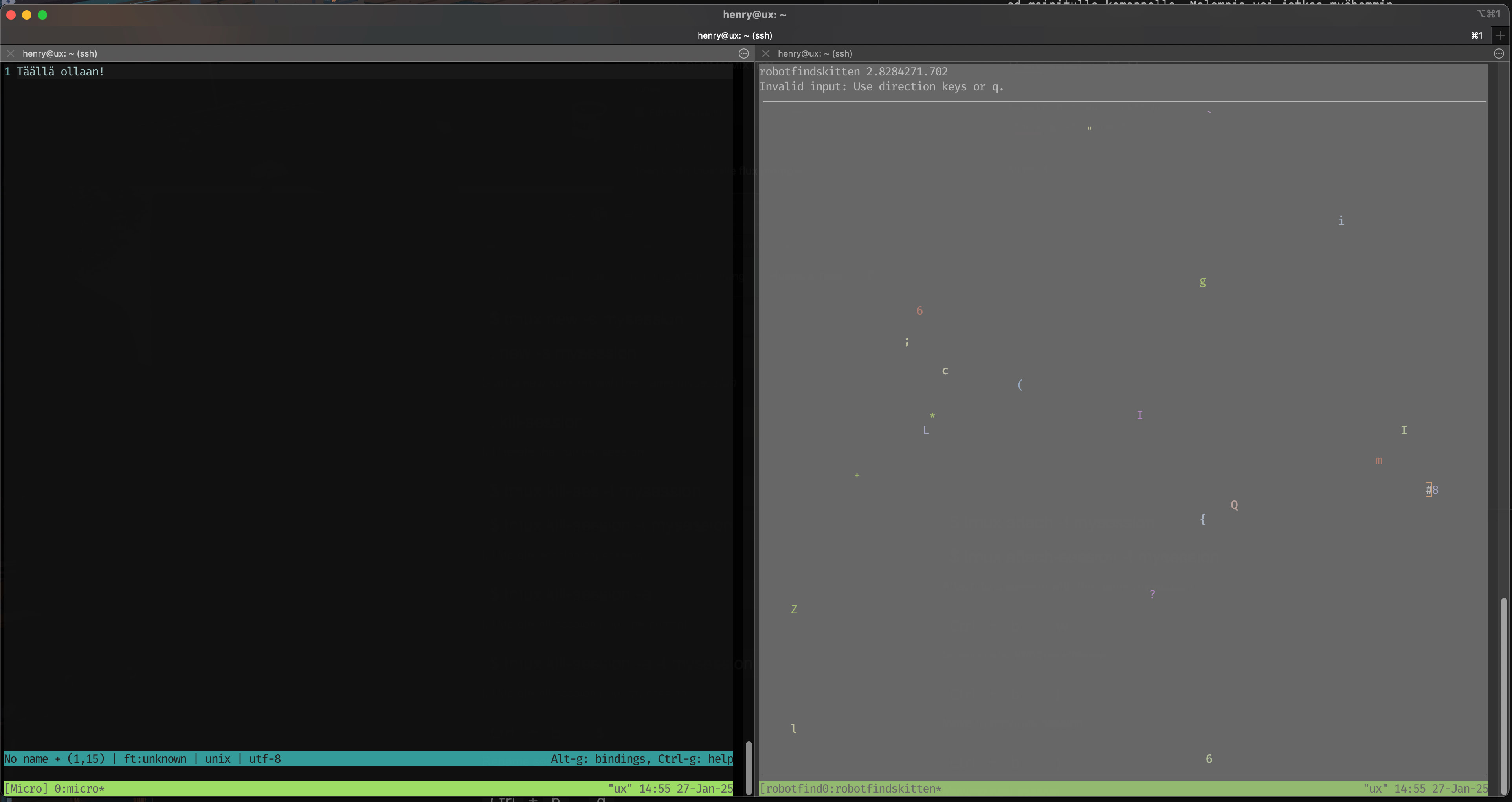 Tmux sessiot vierekkäin