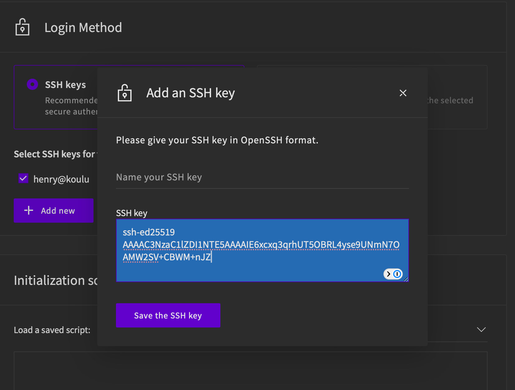SSH avain, jolla yhdistää